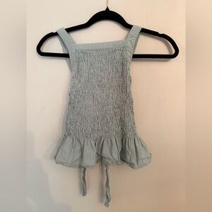 Light green Smocked Top with Ruffle Hem